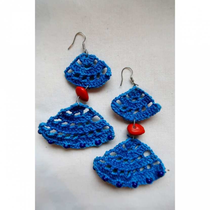 Boucles D'oreilles Acier Pierre Bleue - Attache Crochet - Neuf Sans Emballage